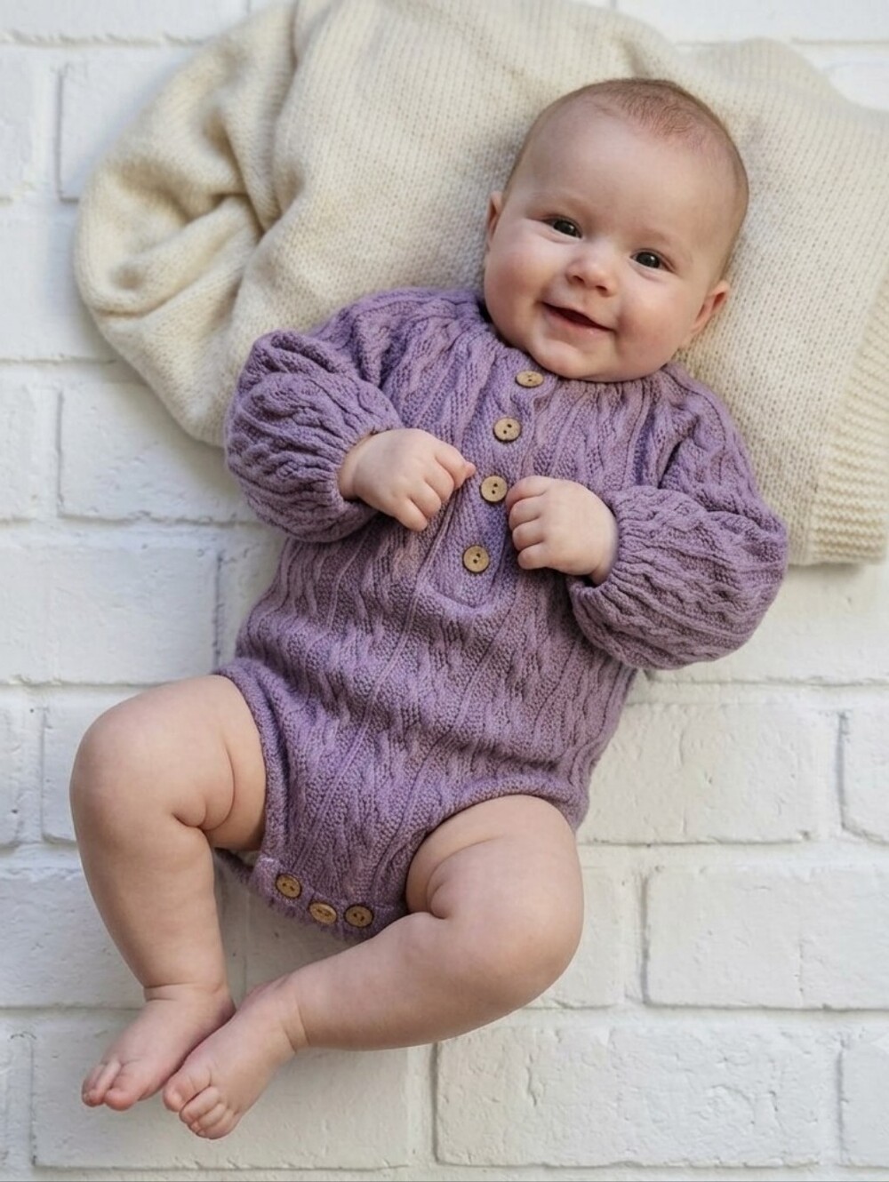 Boho Cable Knit Sweater Romper Lavender Long Sleeve Baby Girl Bodysuit 0-3M